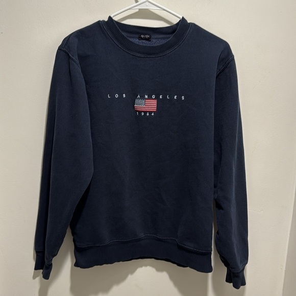 John Galt Los Angeles 1984 Sweatshirt USA Flag Graphic Navy Crewneck O/S B-1 - Picture 2 of 6